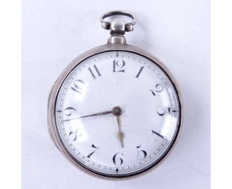 An early 19th century silver pair-cased Verge pocket watch, by William Smith of Wingham, white enamel dial with black Arabic 