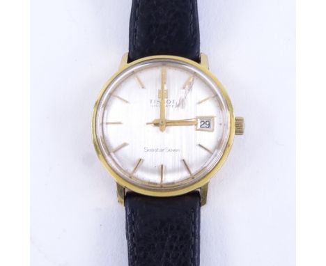 TISSOT- a Vintage gold plated Visodate Seastar Seven mechanical wristwatch, brushed silvered dial with gilt baton hour marker
