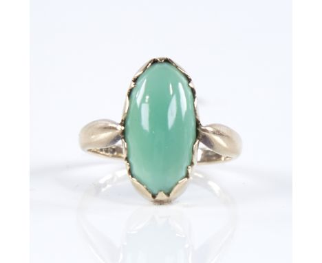 A Scandinavian 14ct gold cabochon chrysoprase ring, setting height 16.1mm, size L, 3gGood overall condition, stone has very l