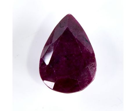 A 118.00ct unmounted pear-cut ruby, dimensions: 36.00mm x 26.00mm x 14.00mm, 23.85g, with GLI ReportGood overall condition, r