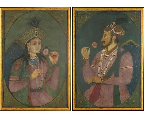 A pair of portraits Iran, 20th Century A pair of large portraits on wood from the Persian School depicting the Shah Jahan (Gr