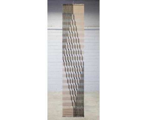 ▴ Peter Collingwood (1922-2008),'M.9 NO. 13', a microgauze wall hanging of woven cream and black linen, on steel, signed labe