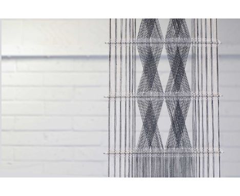 ▴ Peter Collingwood (1922-2008),'M.84 NO.233', a microgauze wall hanging of woven cream and black linen, on steel, signed lab