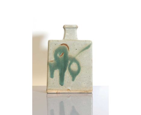 Shoji Hamada (Japanese, 1894-1978),a stoneware bottle vase, of rectangular shouldered form with a faceted square neck, decora