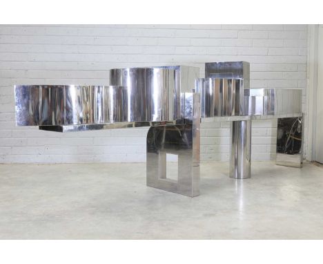 ▴ Prospero Rasulo (Italian, b.1953), a brutalist stainless steel 'Amico' console table, composed of various geometrical and a