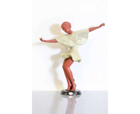 An Austrian Goldscheider pottery figure,1940s, 'Getanzte Harmonie', of a dancer with outstretched arms, incised 'no. 8713', w