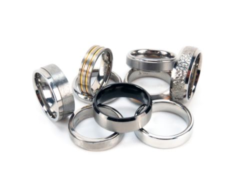 Lot of Nine (9) Men's Titanium Wedding Bands. Various Sizes ranging from 9-1/2 -11. Signed Titanium China. Good condition. Sh