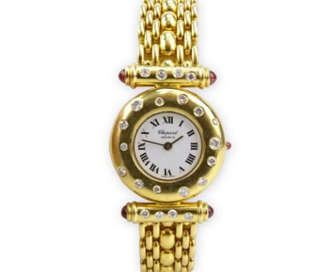 Lady's Chopard 18 Karat Yellow Gold Bracelet Watch with Quartz Movement and accented with Approx. .75 Carat Round Cut Diamond