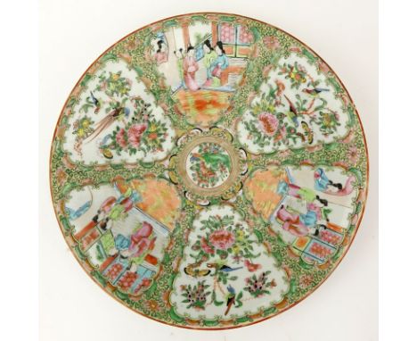 Antique Chinese Export Rose Medallion Porcelain Round Charger. Unsigned. Light wear or good condition. Measures 13-1/4" Dia. 