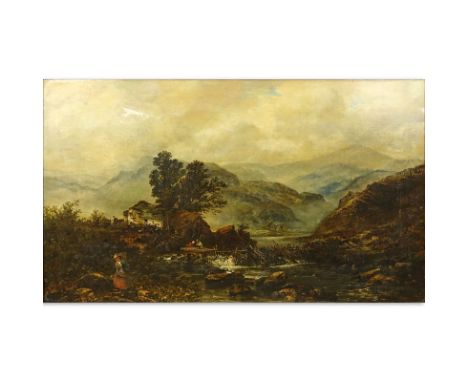 After: John Constable, British (1776-1837) Oil on Canvas "Old Cottage Near River Bank" Signed and Dated 1776 Lower Right. Pro