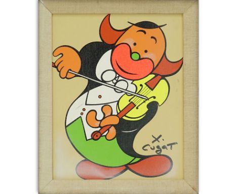 Xavier Cugat, American/Spanish (1900 - 1990) Oil on canvas board "Clown Musician". Signed. Light surface spray paint, lower h