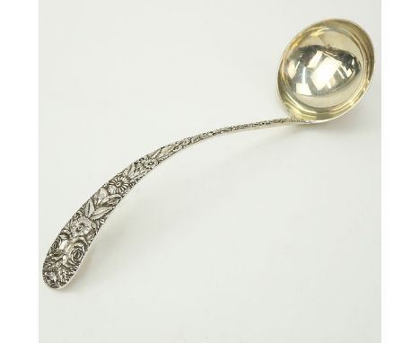 S. Kirk & Son Sterling Silver Repousse Ladle. Signed. Good condition. Measures 13" L, weighs approx. 7.34 troy ounces. Shippi