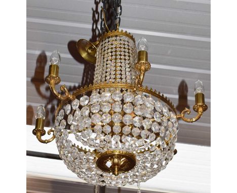 A six light chandelier with lustre drop bag, 60cm dropCondition report: Metal and crystal in good order. The wiring would nee
