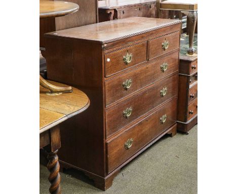 A 19th century oak four-height chest of drawers, with reeded moulding and bracket supports, 50cm by 112cm by 105cmCondition r