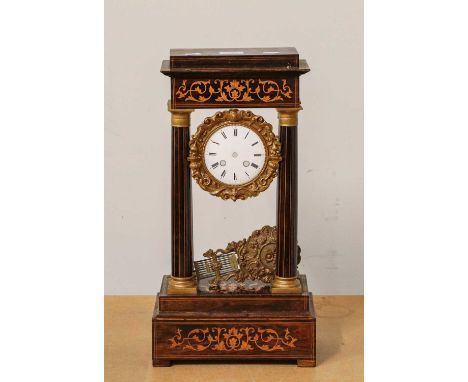 A selection of clocks consisting of a brass carriage time piece, a French mantle time piece, an aesthetic striking mantle clo