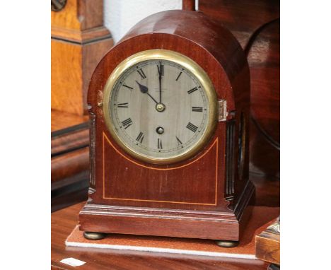 A German walnut table clock case, now with modern battery driven movement; together with an oak cased 1930s mantel timepiece,