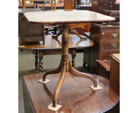 A Georgian oak snap top table raised on tripod base, 71cm by 65cm by 73cm