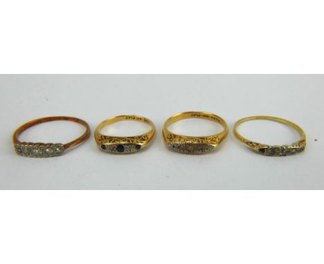 Jewellery: Four diamond set rings, three marked 18ct and PLAT, together with a further diamond set ring unmarked, total gross