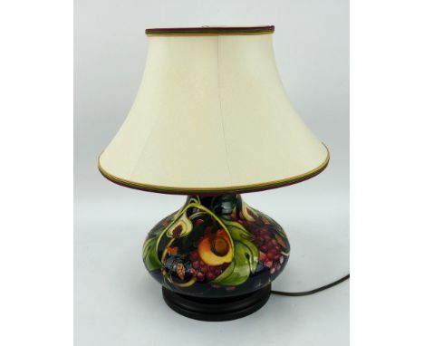 W Moorcroft pottery table lamp in Queen's Choice pattern, designed by Emma Bossons, with bespoke silk shade. Overall height 4