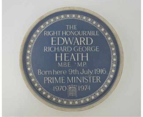 Ceramic heritage blue porcelain plaque for Sir Edward Heath's birthplace in Broadstairs, Kent. Produced and designed by artis