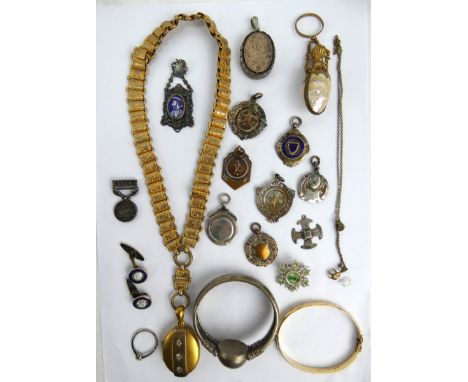 Mixed antique &amp; costume jewellery and collectables including a 9ct gold bangle &amp; 1879 Boer War medal.