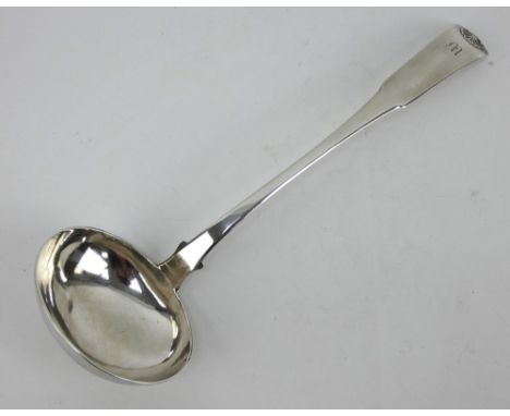 George III Scottish silver soup ladle hallmarked Edinburgh, 1813, Andrew Wilkie &amp; Morton. Length 34cm, gross weight 218 g