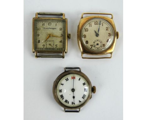 A 1930s Girard-Perregaux square wristwatch (25mm case), a 9ct gold cased 1920s wristwatch &amp; a silver cased 1918 'trench' 