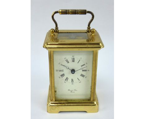 A Bornand Freres, Bicester, English brass cased 8 day carriage clock. Overall height 15cm. Untested, no key.