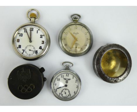 A WW2 era German army pocket watch, a Bravingtons GSTP pocket watch, a Lacorda pocket watch and a reproduction German army co