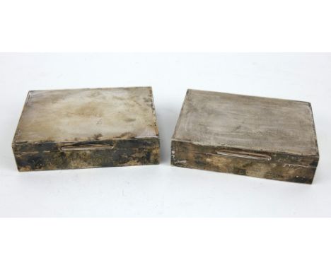 Matching pair of engine turned silver cigarette boxes. Hallmarked Walker &amp; Hall, Chester 1938. Cedar lined and weighted b