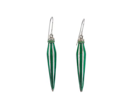 Theo Fennell, a pair of Alias Carnival earrings, from the Alias Collection, sterling silver and green enamel, hallmarks to in