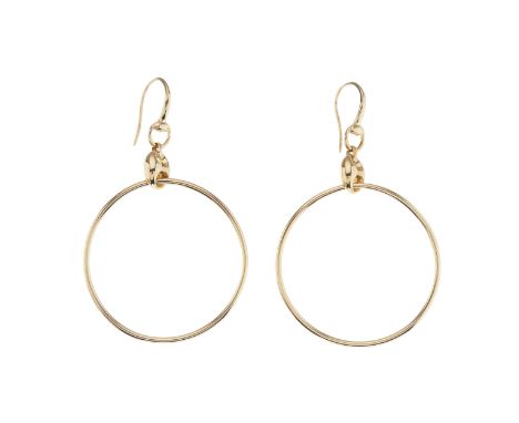 Gucci, a pair of 18ct gold Marina Chain hoop drop earrings, with hook fittings, signed Gucci, Italian and Swiss convention ma