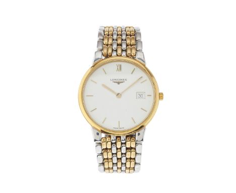 Longines, a stainless steel and gold plated Elegance bracelet watch, circa 1997, reference L5.632.3, quartz movement with qui