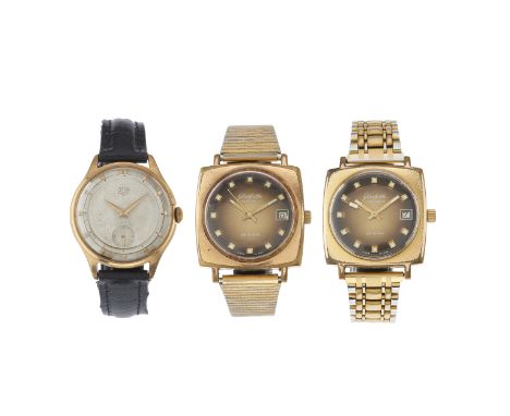 Glashutte, three watches, to include two gold plated Spezimatic automatic bracelet watches, together with a gold plated GUB m