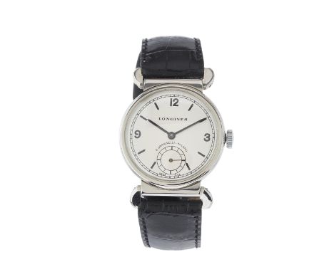 Longines, a stainless steel wrist watch, circa 1937, case numbered 1879 and 133, signed manual wind movement calibre 12.68Z, 
