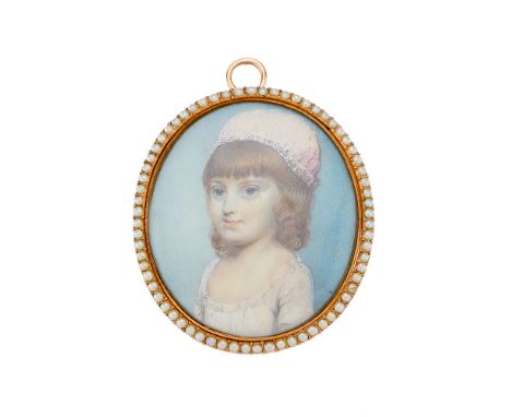 George Engleheart (1750-1829), a fine portrait miniature, circa 1785, watercolour on ivory, painted to depict a young girl we