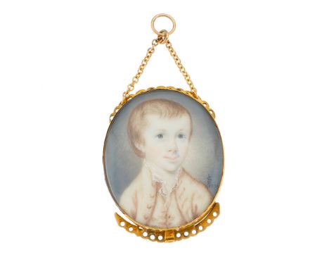 Luke Sullivan (Irish, 1705-1771), a fine portrait miniature, dated 1774, watercolour on ivory, painted to depict a young boy 