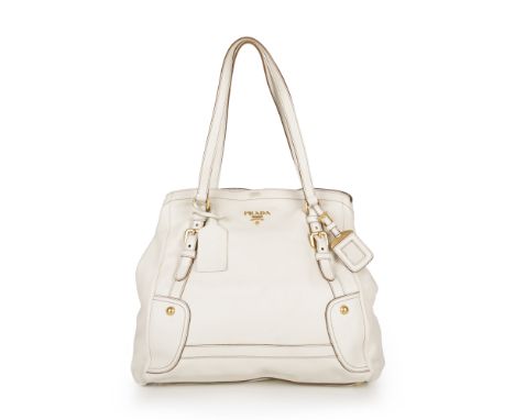 Prada, a Talco leather handbag, crafted from cream grained deerskin leather, with brushed gold-tone hardware, dual leather ha