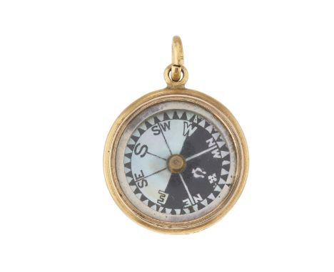 An Edwardian 18ct gold glazed fob pendant, with painted mother-of-pearl compass, hallmarks for London 1901, length 3.5cm, tot