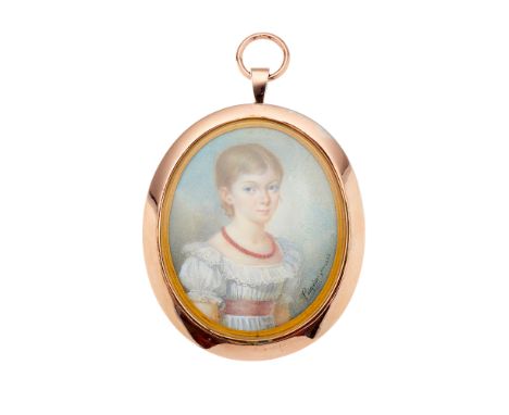 An early 19th century portrait miniature, signed Pasquier, dated 1823, watercolour on ivory, painted to depict a young girl i