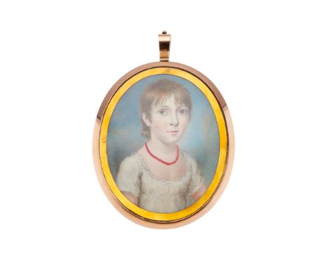A fine late Georgian portrait miniature, circa 1810, watercolour on ivory, painted to depict a young girl wearing a white smo