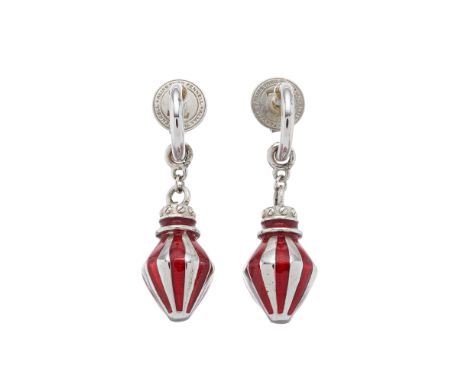 Theo Fennell, a pair of Alias Carnival earrings, from the Alias Collection, sterling silver and red enamel, hallmarks to indi