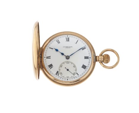 J. W. Benson, a 9ct gold half hunter pocket watch, signed keyless manual wind movement, case numbered 425620, hallmarks for B