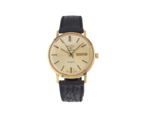 Rotary, a 1970s 9ct gold automatic day date wrist watch, signed automatic movement calibre AS 2066, import marks for London 1