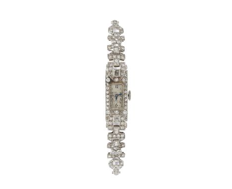 An Art Deco platinum diamond cocktail watch, manual wind movement signed Texa, estimated total diamond weight 1.50ct, fitted 