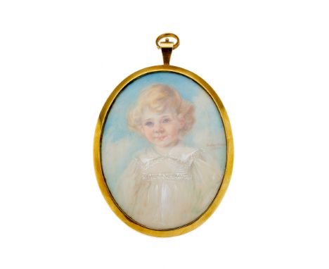 Evelyn Mason, an early 20th century portrait miniature, dated 1900, watercolour on ivory, painted to depict a young girl in a
