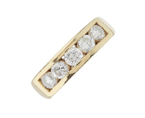 An 18ct gold brilliant-cut diamond five-stone ring, with slightly tapered band, estimated total diamond weight 1ct, I-J colou