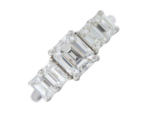 An 18ct gold graduated rectangular-shape diamond five-stone ring, with slightly tapered band, principal diamond estimated wei