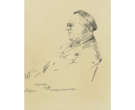 BERG VAN DEN WILLEM HENDRIK (1886-1970), monophonic. sig,. portrait of Mathieu Janssens, pen drawing 19 x 15 cm.BERG VAN DEN 
