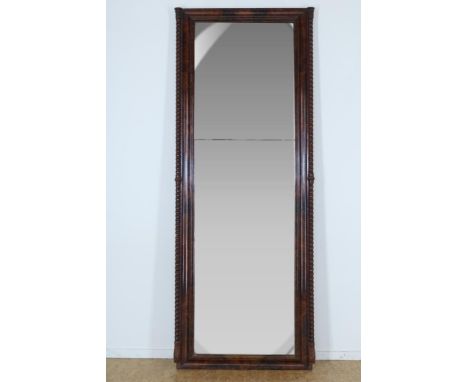 Mahogany regtangular Biedermeier mirror with on top gate-shaped  elements, om the sides salomonic columns, h. 165, w. 68 cm, 